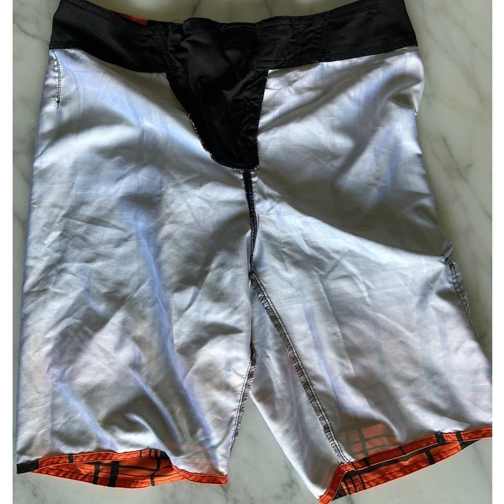 Hang Ten Mens‎ Board Shorts Size 30 Plaid Ombre Orange Blue Black